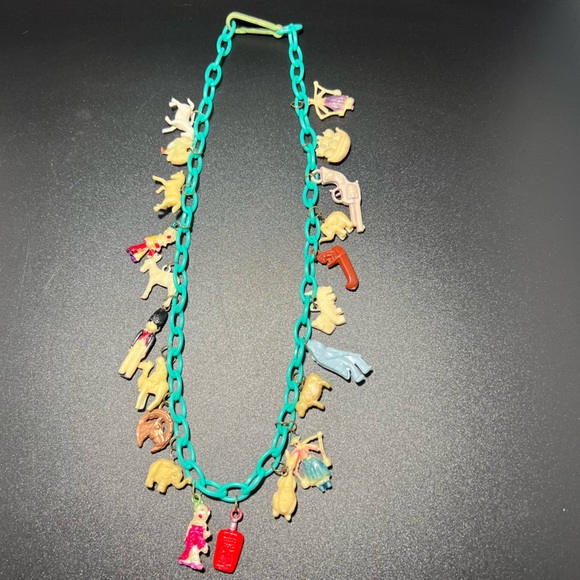 Jewelry Vintage Celluloid Charm Necklace 21 Charms Hand Painted
